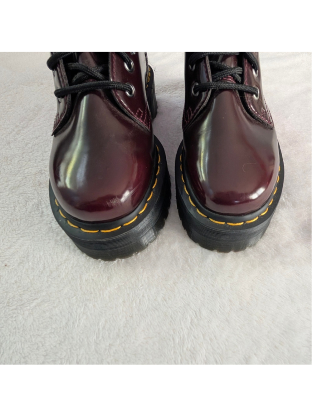 Dr. Martens Vegan Jadon II Cherry Red Oxford Rub Off Platform Boots US L 6 - Picture 6 of 13